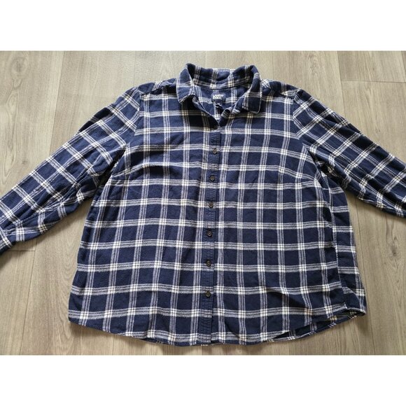 Lands End Womens Flannel Shirt 2X Navy & White Plaid Long Sleeve Button-Up Top - Picture 4 of 7